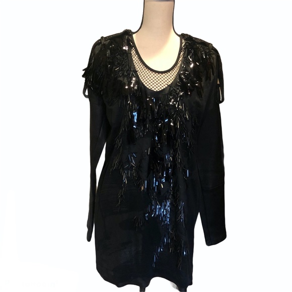 BARBARA BUI RUNWAY EMBELLISHED BLACK MINI DRESS WITH MESH SHIRT SIZE 40 - Picture 4 of 16